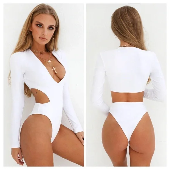 Tiger Mist White Isabella Long Sleeve Bodysuit M - Picture 2 of 6